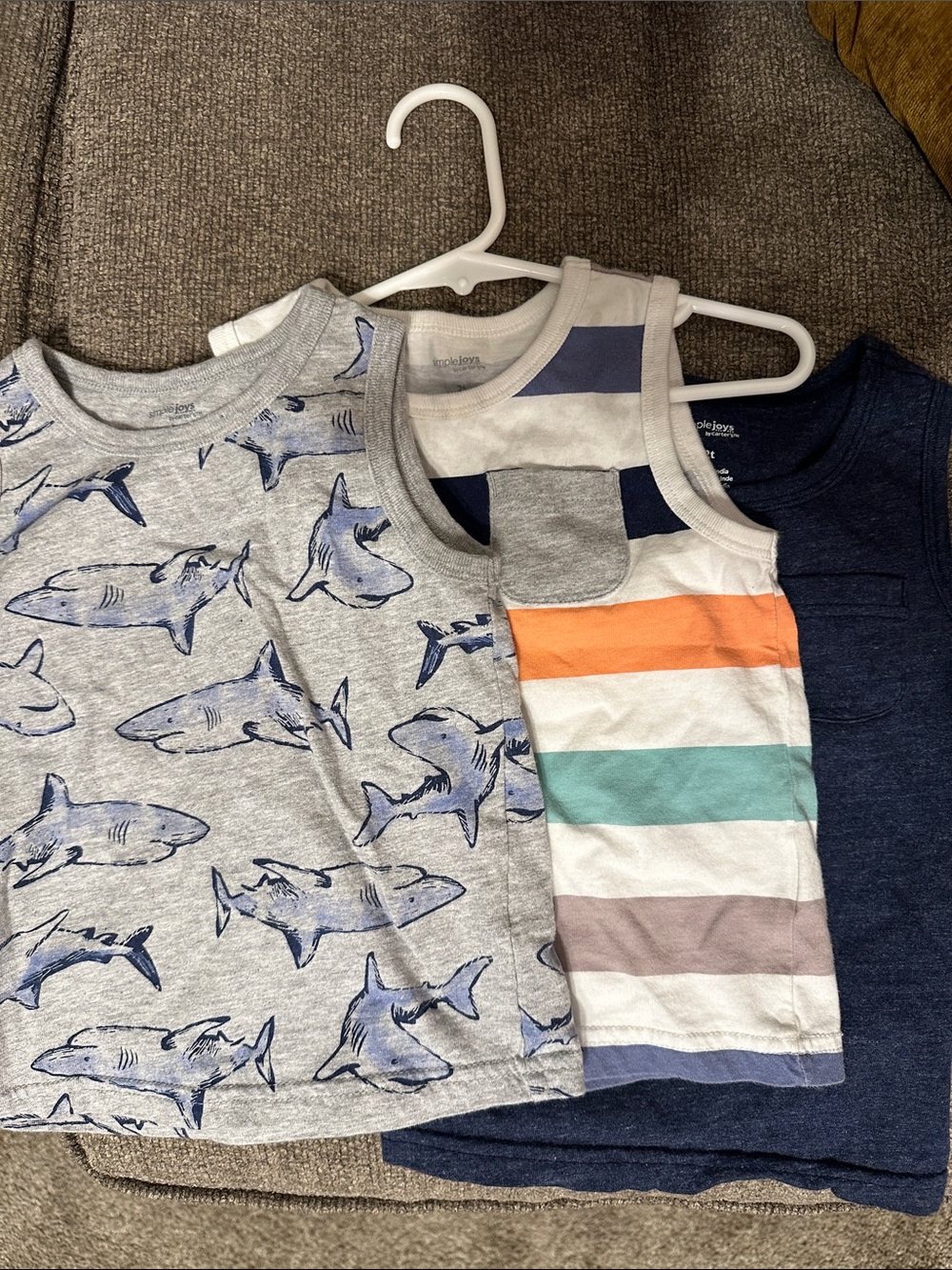 Carter's simple Joys Gray Shark & Navy Striped Tank Top Trio